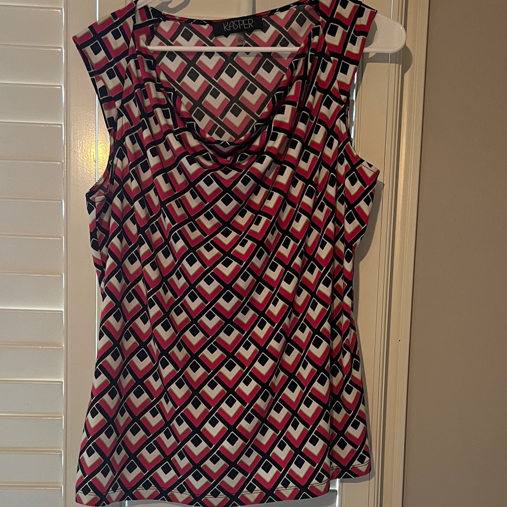 Kasper Women's Sleeveless Top - Red, Black, and White Geometric